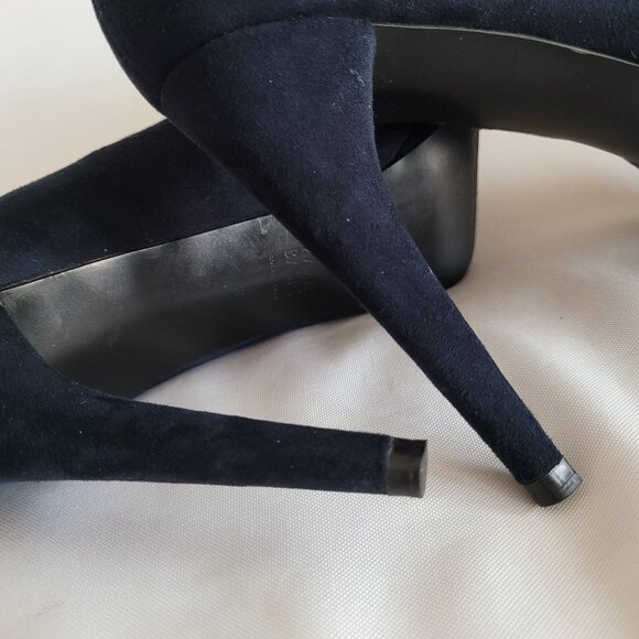 Zara Suede Platform Ultra High Heel Stilleto Pumps SZ 38 (7.5) Navy Blue - Picture 7 of 15
